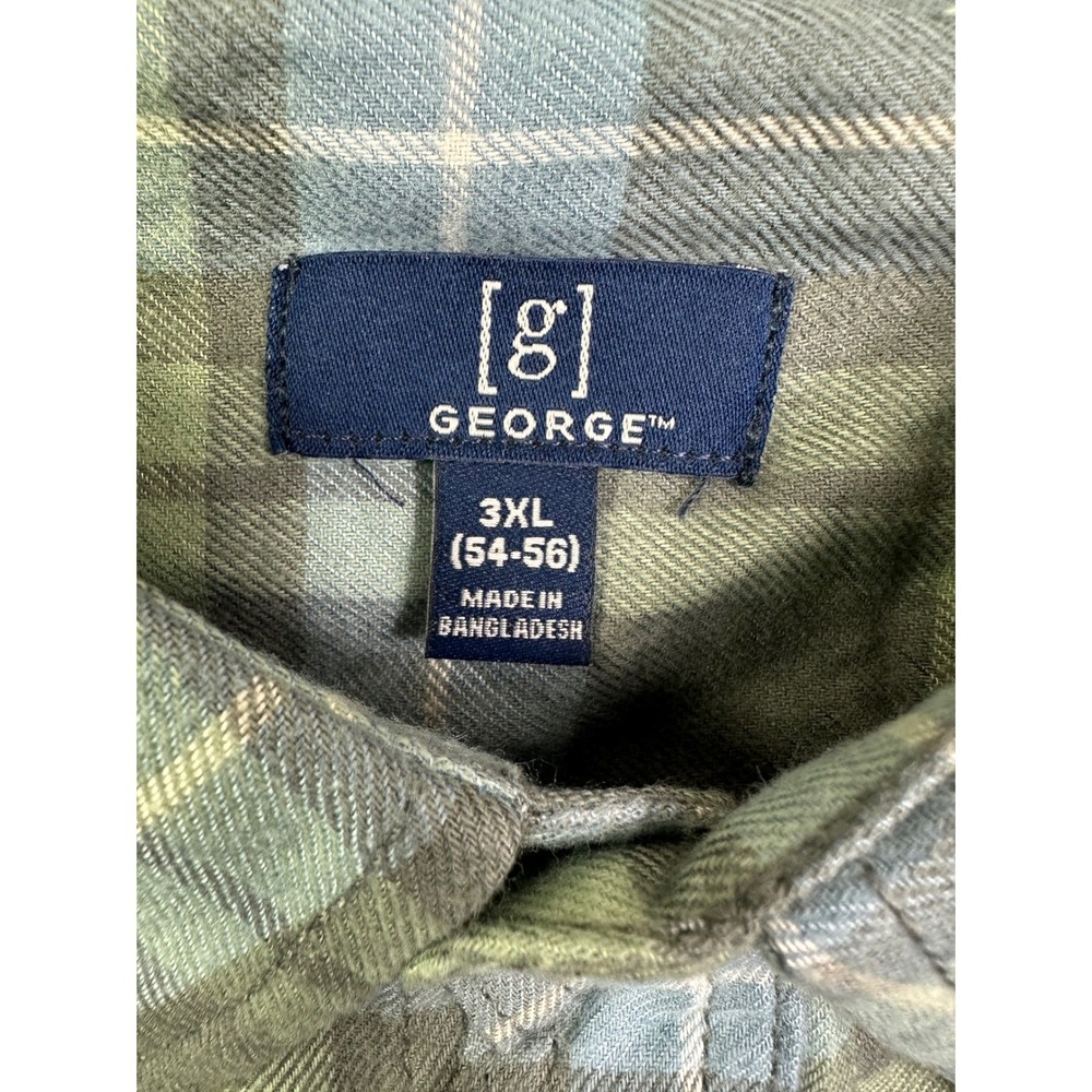 George Mens 3XL Blue Green Plaid Flannel Shirt Long Sleeve Button Down NEW